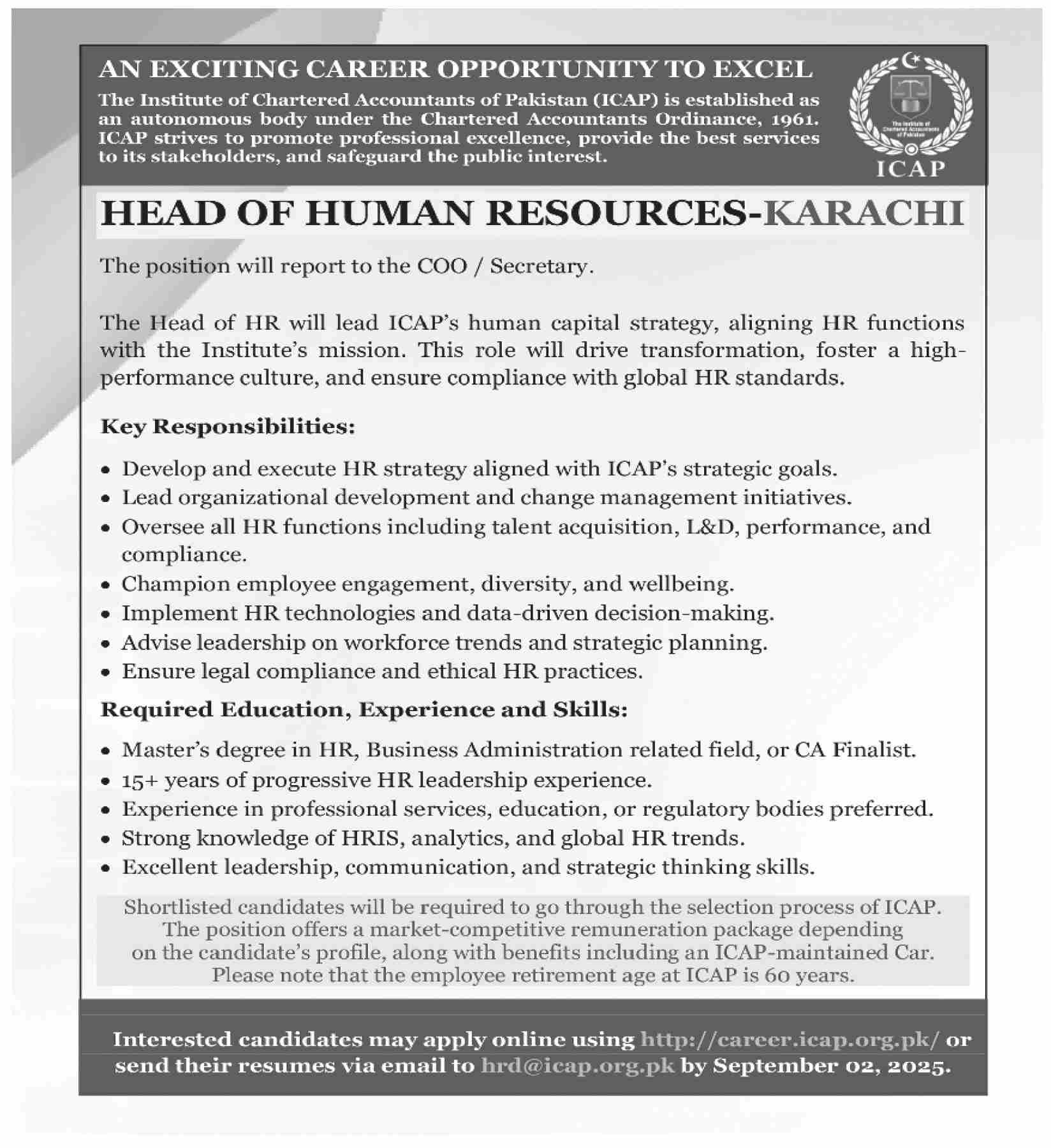 Jobs in ICAP Karachi